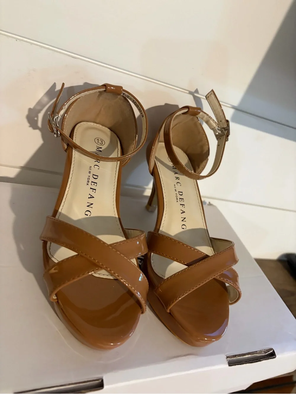 Marc Defang Kids' Tan Patent Leather Ankle-Strap Dress Sandals